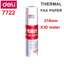 1 rulle deli 7722 termisk faxpapir  a4 216mm x 30 meter termisk faxmaskine papir 55g bestrøget papir pakningsstørrelse 216 x 50mm rulle
