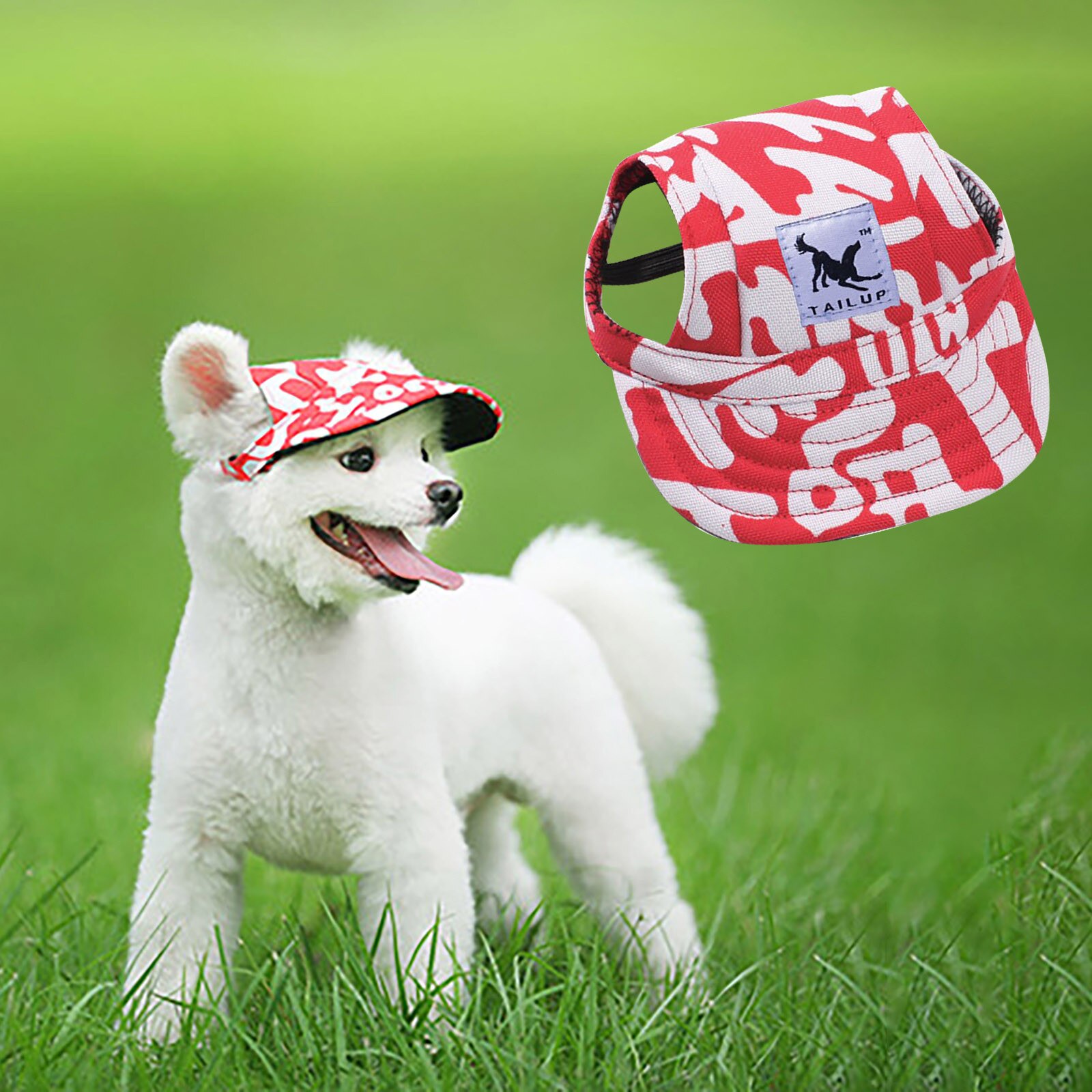 Large Size TAILUP Dog Hat With Ear Holes Summer Canvas Baseball Cap For Small Pet Dog Accessories Hiking Pet Products: RD