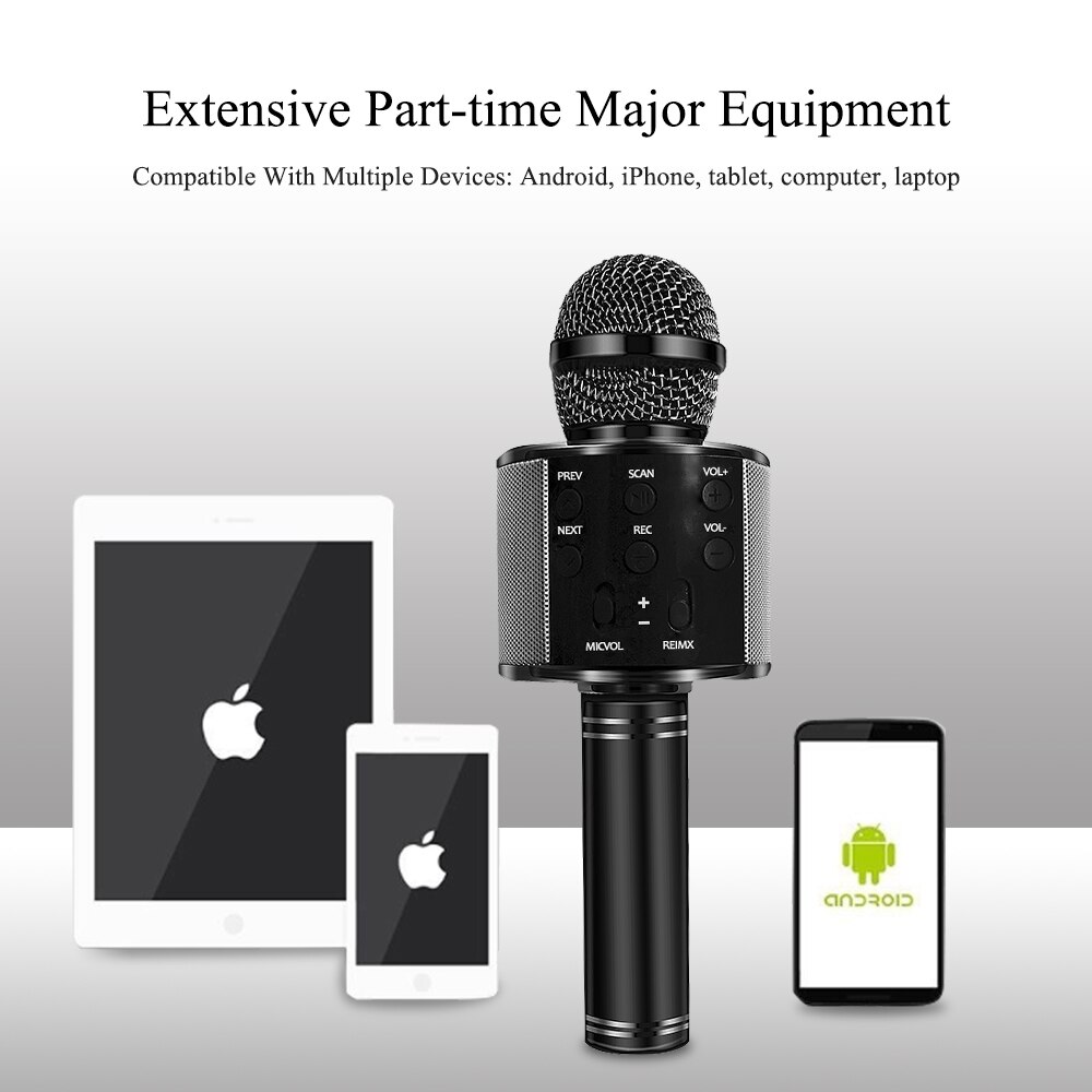 WS858 Microphone Bluetooth sans fil Mikrofon lecteur de musique micro avec trépied sac de rangement Bluetooth Microphone chantant karaoké