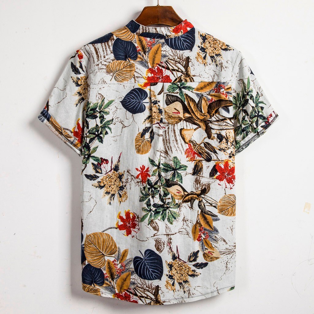 Mens Etnische Korte Mouwen Casual Katoen Linnen Afdrukken Hawaiian Shirt Blousemen 'S Mode Print Shirt