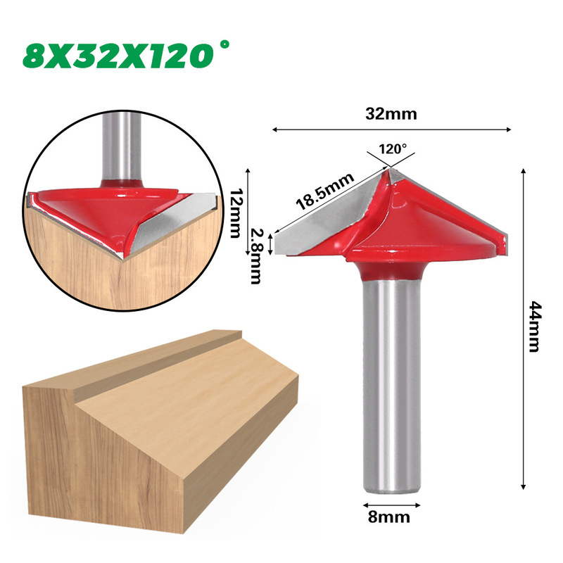 1 stuk 8mm 3d v graveerbit cnc-frees voor houtbewerking wolfraam houtbewerking 60/90/120/150 graden frees: 26mm