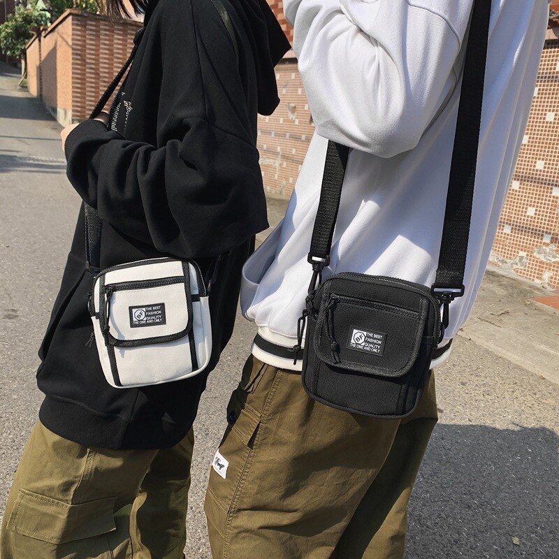 Mannen Vrouwen Student Canvas Schoudertas Straat Kleine Messenger Bag Voor Student Koreaanse Harajuku Unisex Crossbody Tassen Telefoon Portemonnees