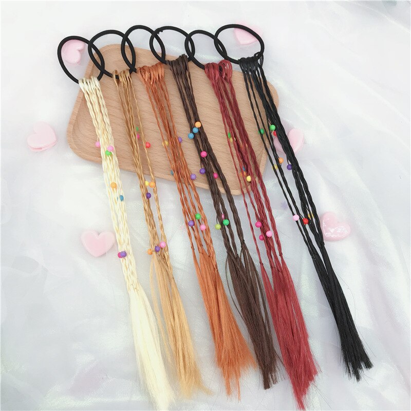 Girls' wigs colorful beads braids hair loop princess braided twist hair rope travel hair style headdress