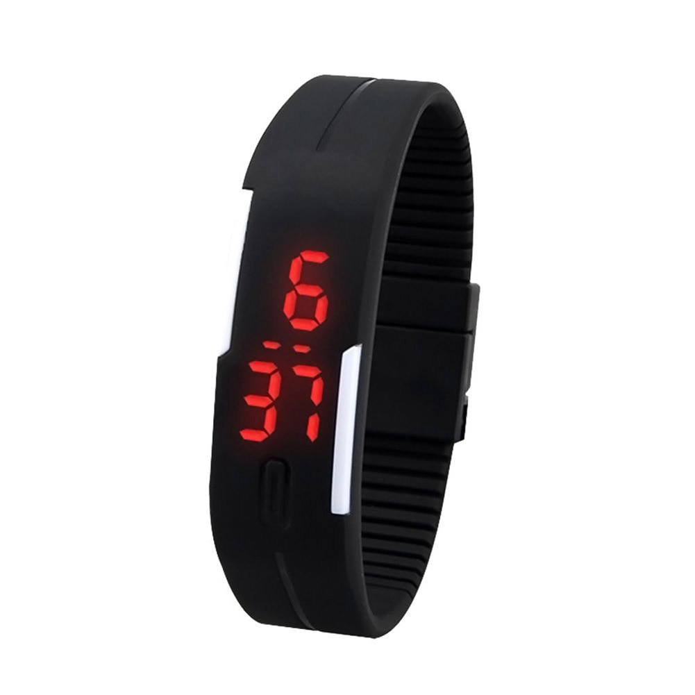 Ycys! Mannen Vrouwen Siliconen Rode Led Touch Digitale Horloge Armband Zwart