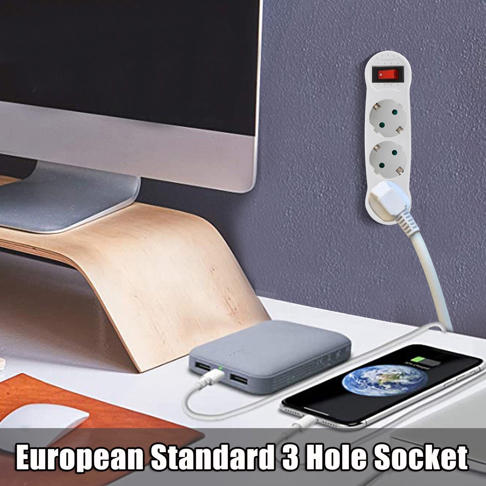 Adaptateur de chargeur mural, 3 prises, 2 prises rondes, 3 trous, avec interrupteur, prise de courant blanche, Standard européen,