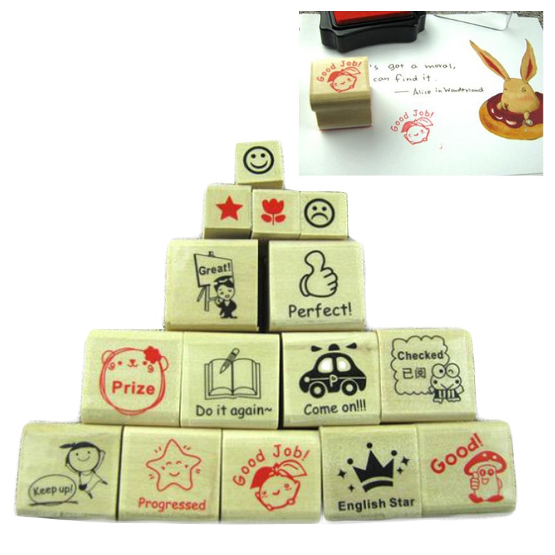 Estampas para maestros, 15 unidades, versión inglesa con dibujos animados, premio de alabanza, papelería escolar, sellos para el hogar y la Oficina
