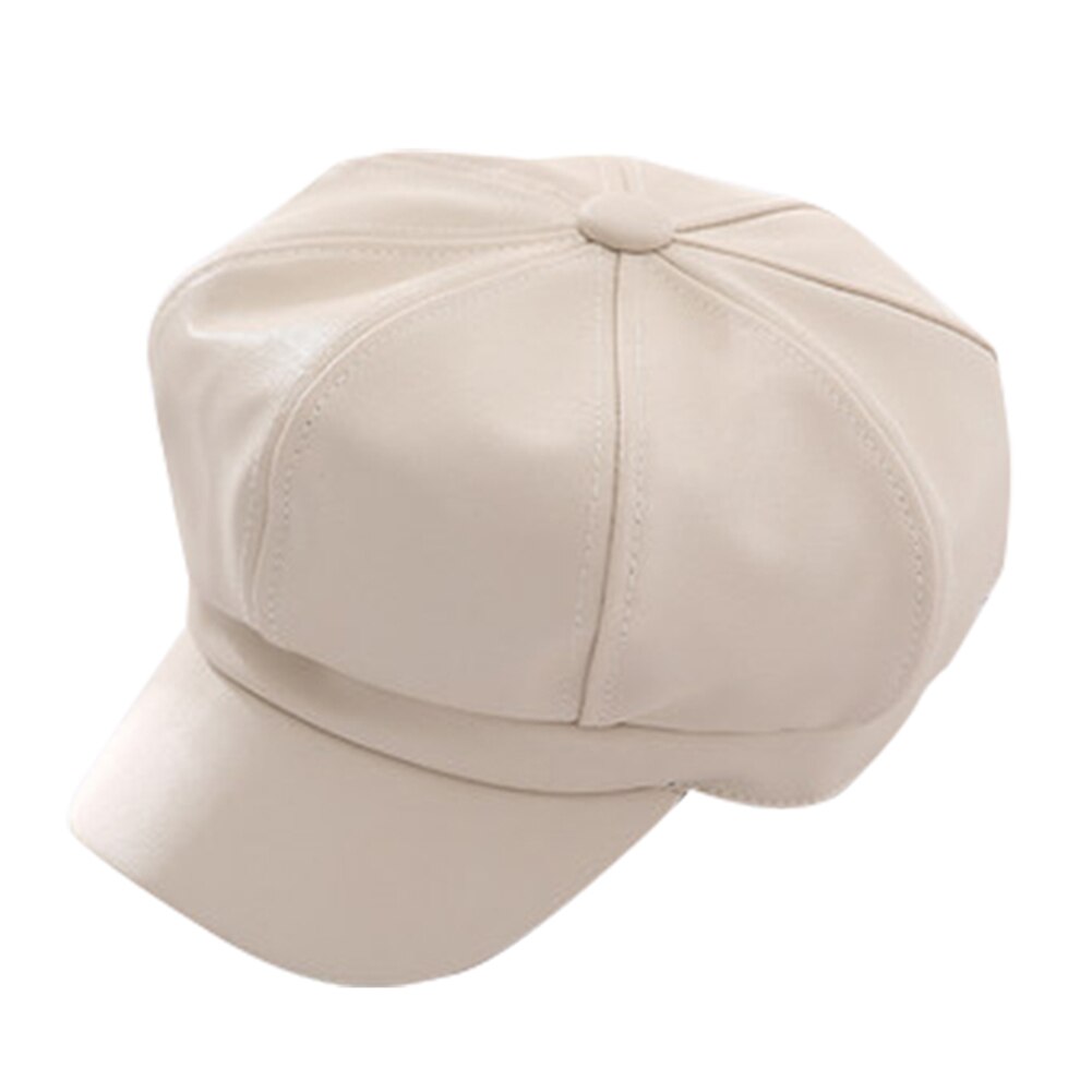 Boina de cuero PU para hombre y mujer, gorra de pintor de Color sólido Retro Para otoño e invierno TC21: Beige
