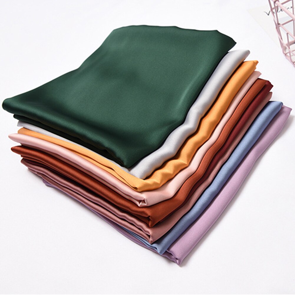 Solid halsduk kvinnor huvudduk för hår rosa grön vit sidenhalsduk dam 70cm*70cm fyrkantiga bandanas dam halsdukar