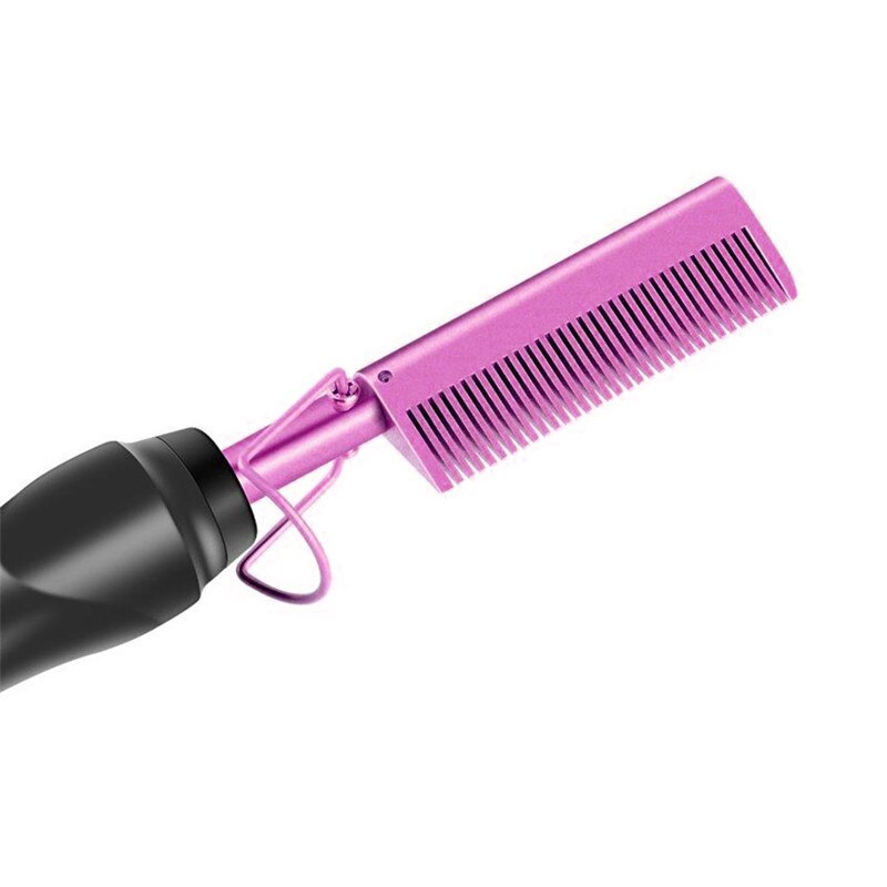 2 en 1 peigne lisseur électrique brosse à lisser les cheveux lissage fer peigne bigoudi humide sec utilisation peigne chauffant pour les cheveux: Us Plug / rose Red