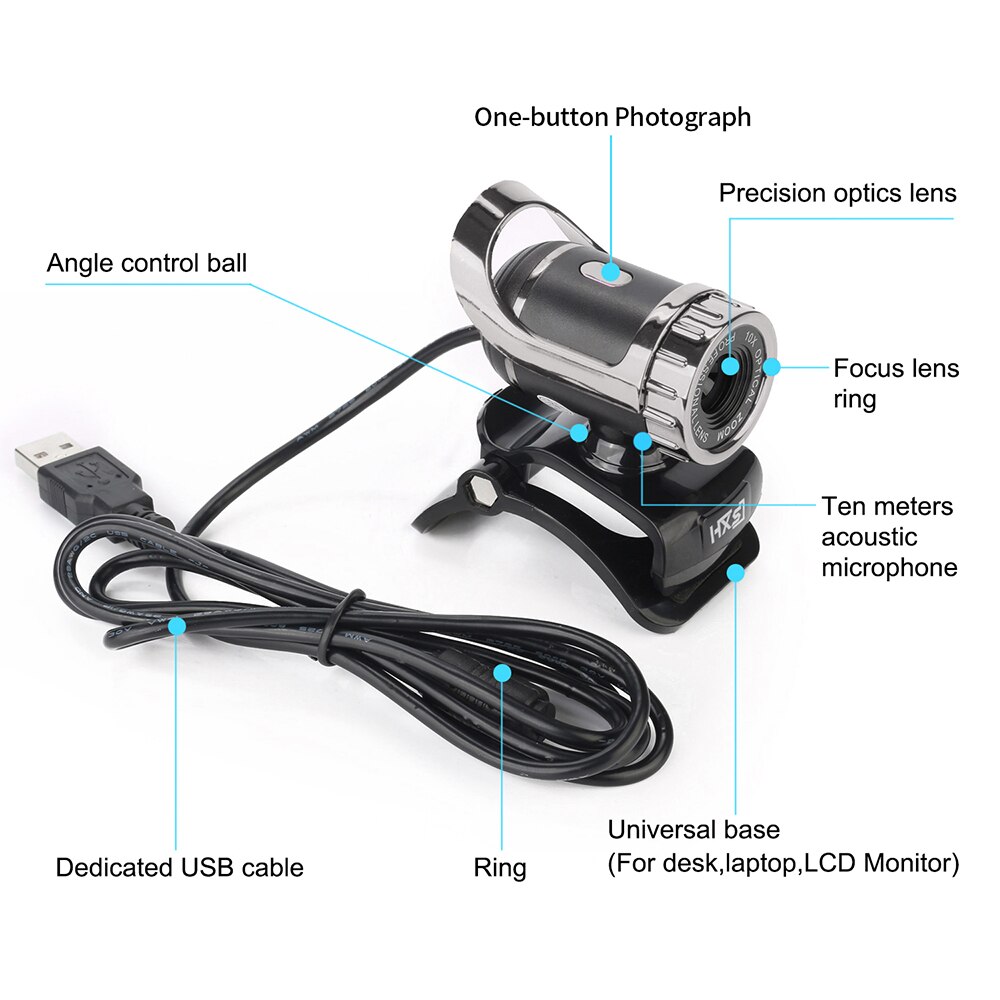 HXSJ LG-68 Desktop Webcam USB Camera Web Camera with Sound-absorbing Microphone Video Call Webcam for PC Laptop Desktop Computer