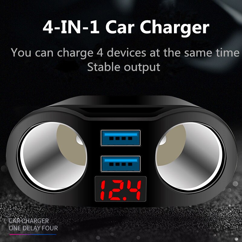 Car Charger 3.1A 2 Port Cigarette Lighter Socket Splitter Plug LED Display Car Charger Adapter For iPhone Xiaomi Phone MP3 DVR