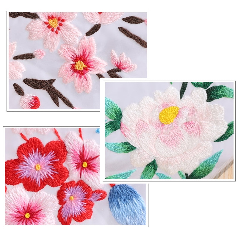 Kinesiska blommor mönster broderi kit med träram diy korsstygn set handgjorda hantverk sömnad målarmaterial paket