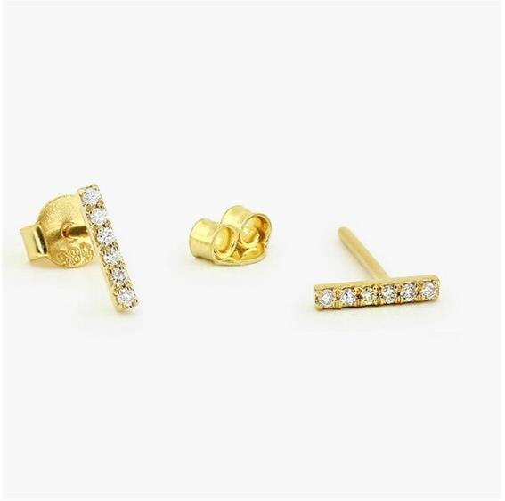 ROXI Minimalist Flat Bar Stud Earrings For Women Geometric T Bar Zircon Birthstone Double Ear Studs 925 Sterling Silver Earrings: Gold