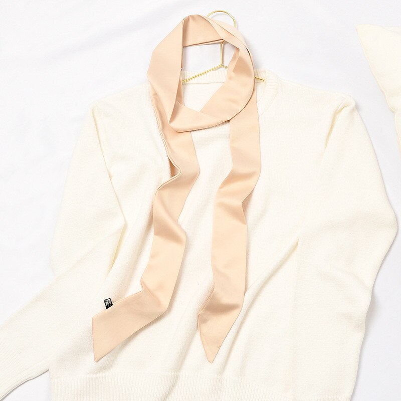 Zijde Dunne Slanke Smalle Sjaals Vrouwen Sjaals Kleine Kettingen Lint Universele Lange Sjaal: Beige