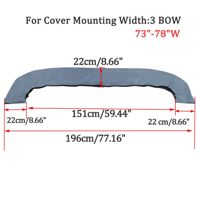 Waterproof 600D 3 Bow Bimini Top Boot Cover No Frame Yacht Boat Cover With Zipper Anti UV Dustproof Cover Marine Accessories