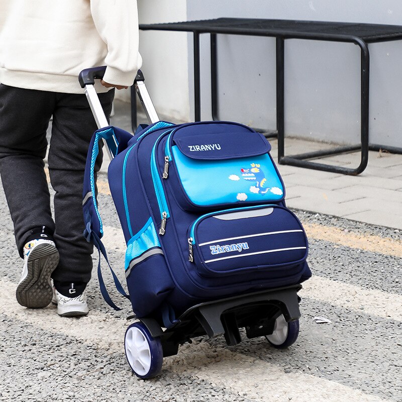 Ziranyu waterdichte afneembare kinderschooltassen met 2/6 wielen, trap kindertrolley, schooltas, boekentassen, jongens- en meisjesrugzak