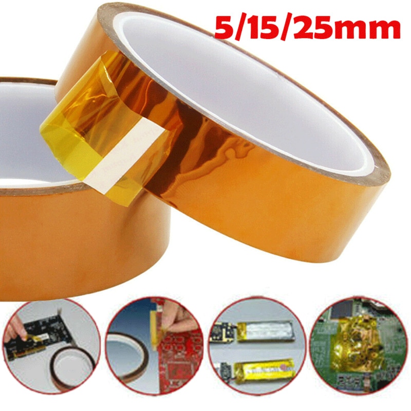 Gold Heat Resistant Tape 5/15/25mmX33m 100ft Kapton Adhesive Tapes BGA High Temperature Polyimide Gold for Electronic Industry