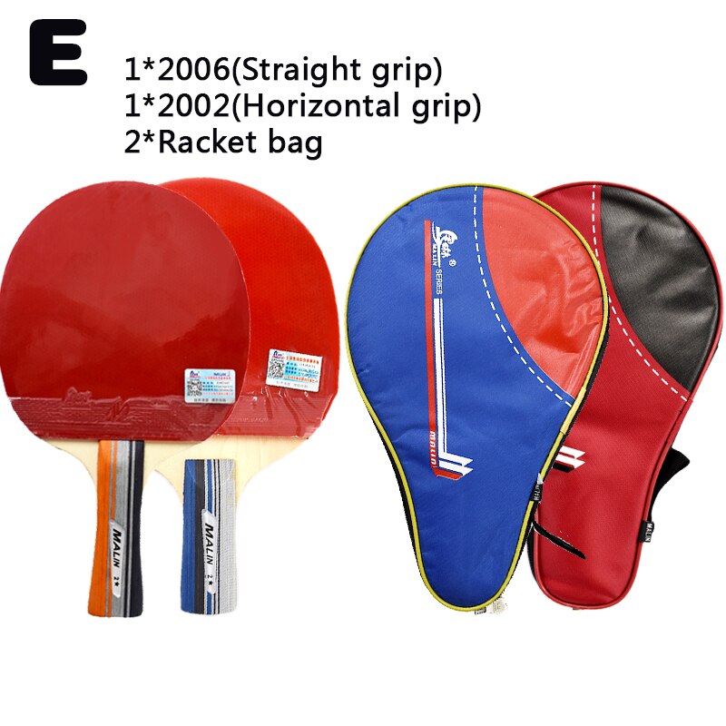 Malin Pure Wooden Table Tennis Racket Horizontal Grip and Straight Grip Novice Training Racket with Racket Bag: E