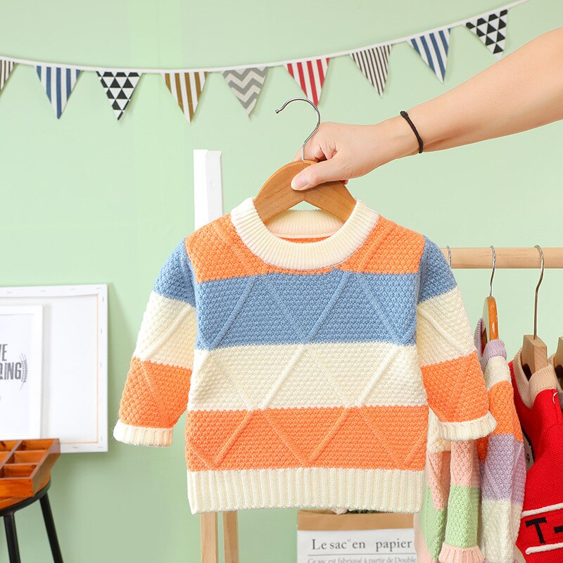 Mode Kleuraanpassing Trui Unisex 1-5Years Kids Gebreide Trui Peuter Jongen Meisje Winter Warm Kleding Tops Thicken Casual