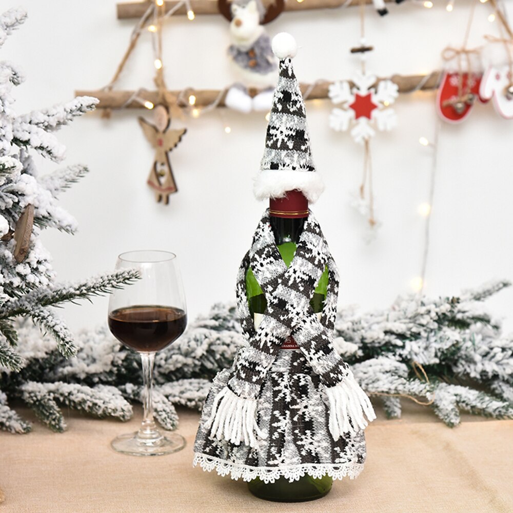 Jul vinflaske dækning sæt med tørklæde hat middag borddekoration til xmas år fest