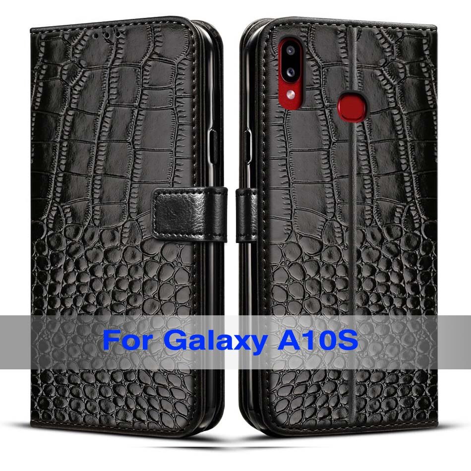 Caso de couro da aleta para samsung a10s caso telefone magnético para samsung galaxy a10s galaxya10s a 10s a107f cvoer coque: Black