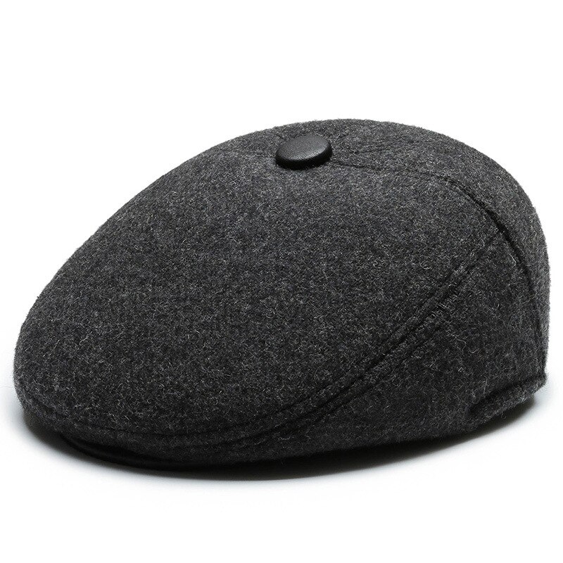 Winter Newsboy Hat With Earflaps Beret Dad Hat Winter Warm Hats for Old Men Flat Cap Middle-aged and Elderly Hat: 56-58CM