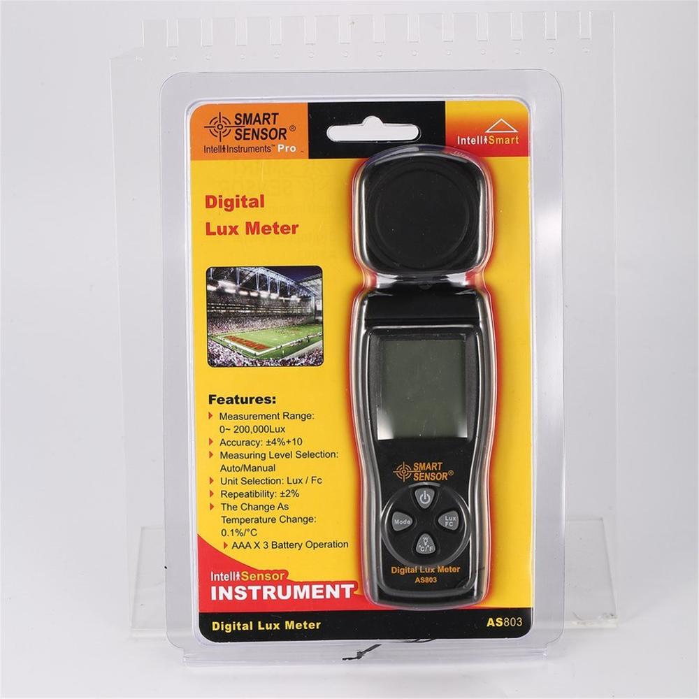 Digital luxmeter AS803 Lux Meter Light Meter illuminometer Luminance tester Mini spectrometer 1~200.000 Lux/Fc Max/Min Data hold