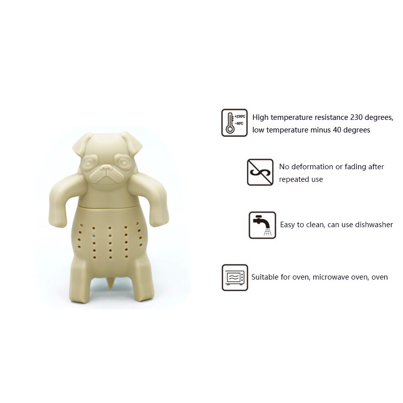 Silicone Tea Strainer Cute Silicone Pug Dog Tea Infuser Filter Brewing Funny gadgets Reusable Tea Strainer Teapot Kitchen Tools