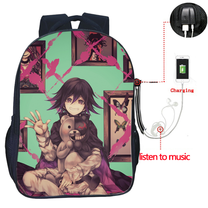 Danganronpa-mochila con carga USB para hombre y mujer, morral escolar de , bolso de viaje a la , mochila bonita para estudiantes: 6