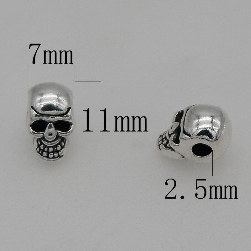 20 stk/parti punk hip-pop antik sølv kranie løse perler 11mm håndlavede armbånd skæg/hår charm space perler gør selv smykker: Default Title