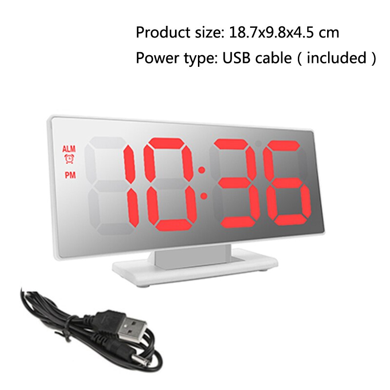 Digital Alarm Clock LED Mirror Electronic Clocks Multifunction Large LCD Display Digital Table Clock with Temperature Calendar: White Red
