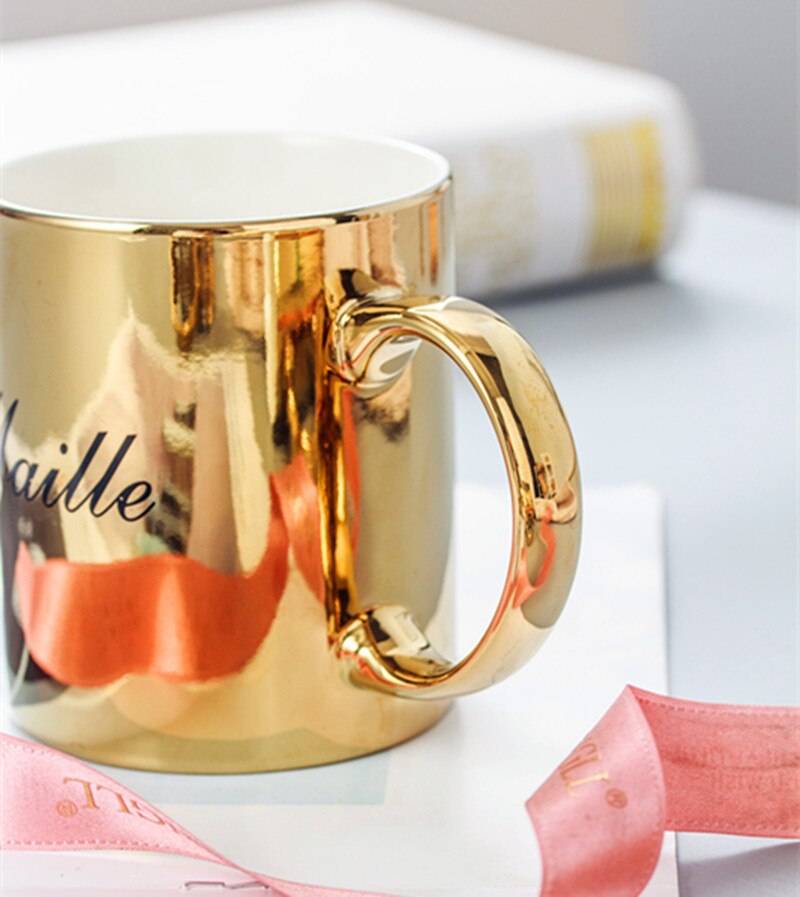 Luxus Gold Überzogene Keramik Porzellan Buchstaben Trinken Kaffee Tee Becher sammeln Kreative Reise Tasse Becher Heimat Dekor Nizza