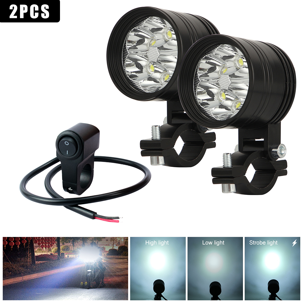 Motorcycle Led Light Headlight 6500k White Super Bright 6-Leds Working Spot Light Motorbike Fog Lamp 60W LED Scooters Spotlight: 2pcs Switch C