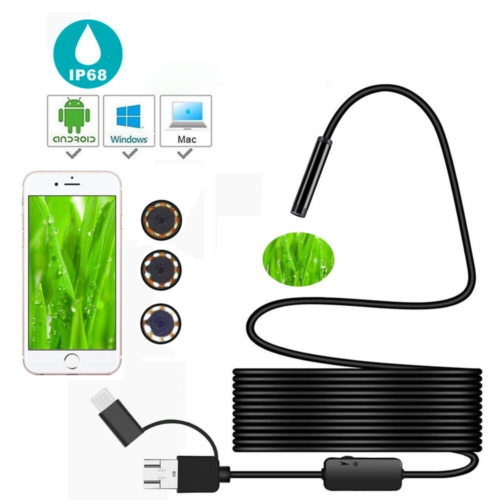 5MP 3 in 1 USB TYPE-C Endoscope For Android CMOS Borescope Inspection Camera: 2m / 8MM 2MP