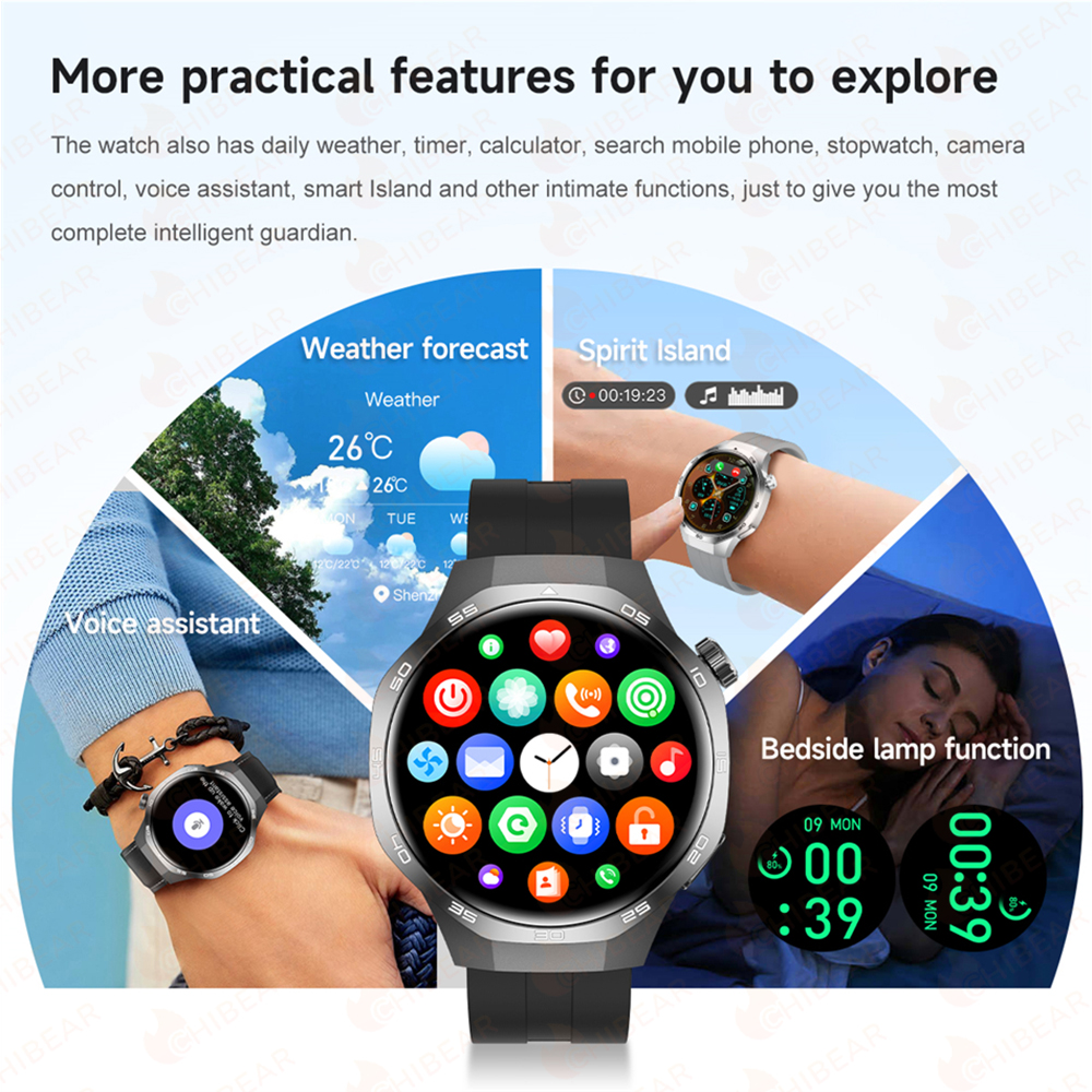 Smartwatch 2025 dla mężczyzn Huawei Kompas sportowy Na zewnątrz NFC Połączenie Bluetooth GPS Tętno Zdrowie Wodoodporny Smartwatch pogodowy