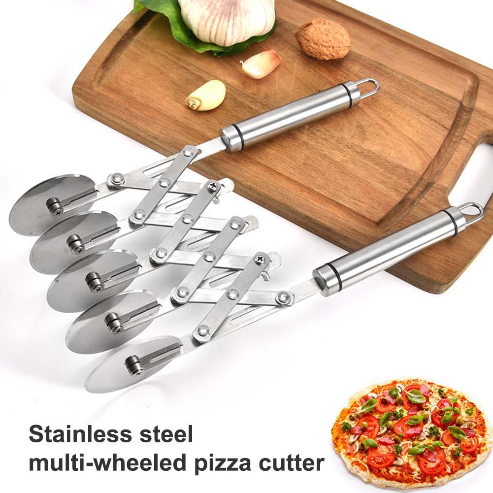 Rvs 5 Wielen Roller Pizza Cutter Deeg Divider Side Pasta Mes Flexibele Roller Blade Pizza Dunschiller Keuken Bakvormen