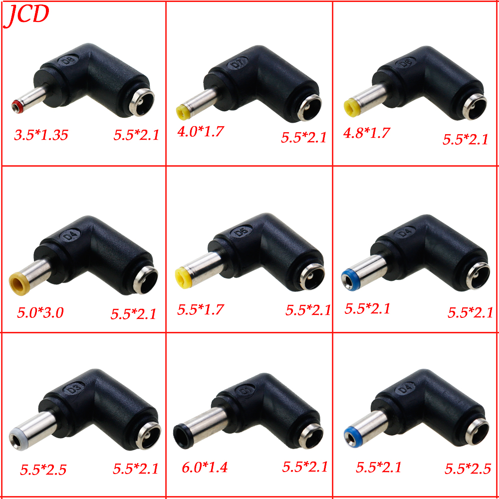 1PC DC Power Converter Plug 5.5x2.1mm Internal Thread To 90 Degrees 5.5x2.5 6.0X1.4 4.0X1.7mm External Thread Adapter Connector