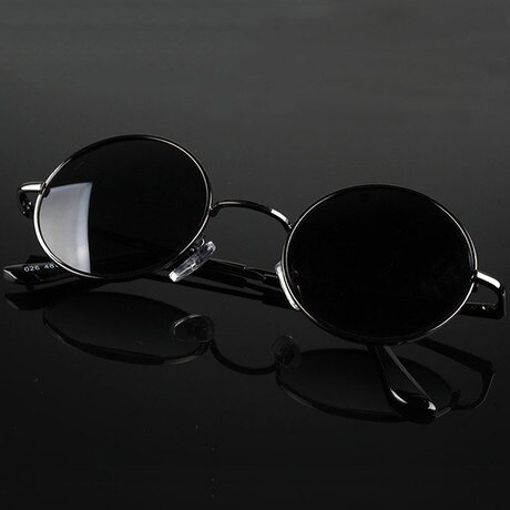 Jaxin retro polariserede runde solbriller mænd sorte klassiske solbriller kvinder mærke rejser metalstel briller  uv400 okulary: Sort