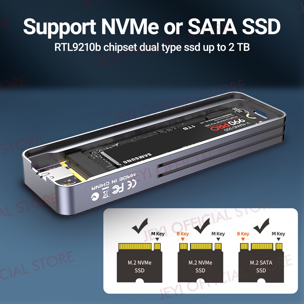 Obudowa JEYI Visual Smart M.2 NVMe NGFF SSD, obsługuje ochronę przed zapisem 5s, ponowne podłączenie 3s, USB 3.2 Gen2 10 Gb/s, wykończenie UASP