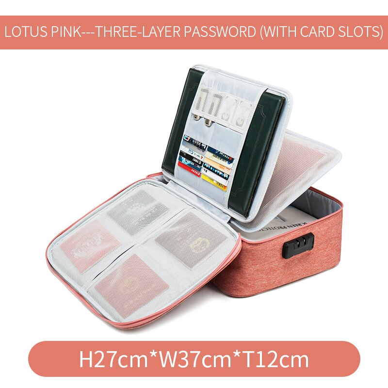 Porte-documents multicouches, sac de rangement multifonctionnel pour documents, organisateur de certificat, étui pour passeport de voyage à domicile avec serrure: Pink upgrade
