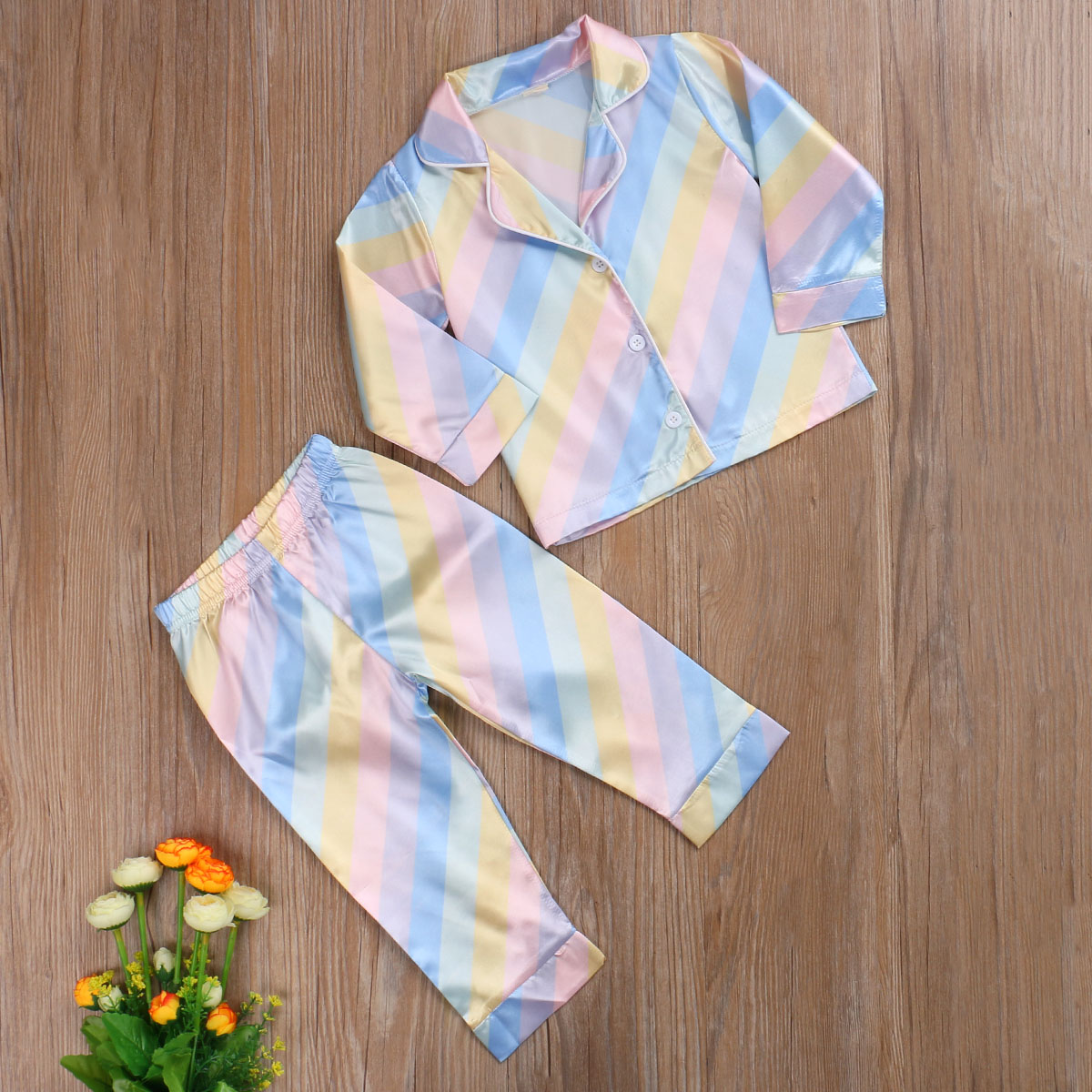 Zomer/Lente Herfst 1-7Y Kinderen Pyjama Sets Kleurrijke Regenboog Gestreepte Print Korte/Lange Mouwen Tops + Broek nachtkleding Nachtkleding