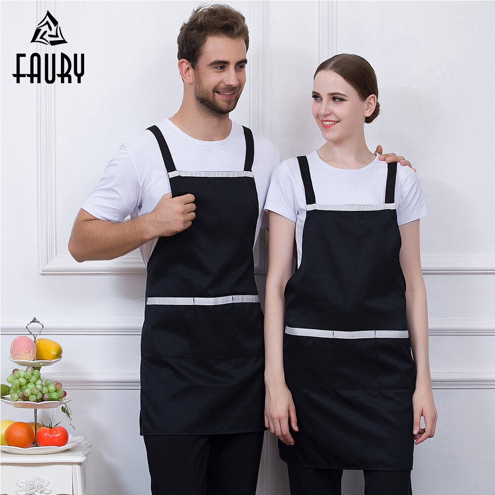Delantal de trabajo de cocina para el hogar, panadería, cafetería, restaurante, servicio de comida multibolsillo con tiras ajustables Unisex de