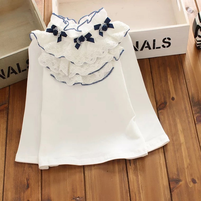 primavera Otoño de manga larga de las muchachas Tops camisa básica blanca de encaje de la escuela chica blusa Camisa de algodón niños ropa de 18M-13Y DQ953: 2T