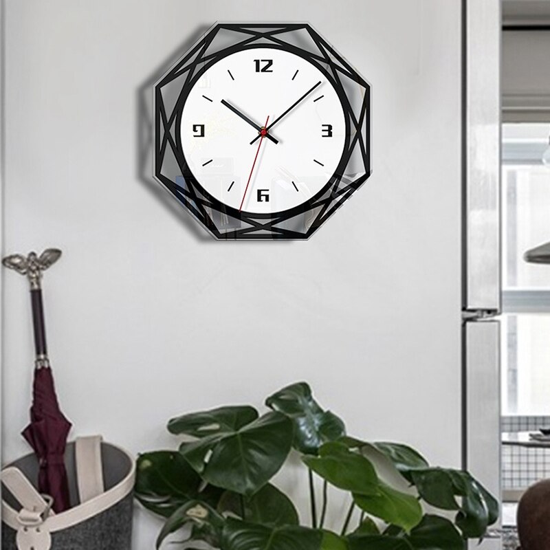 Stille grote acryl wandklok 3d digitale moderne zwarte quartz hanghorloge met muurstickers voor de keuken