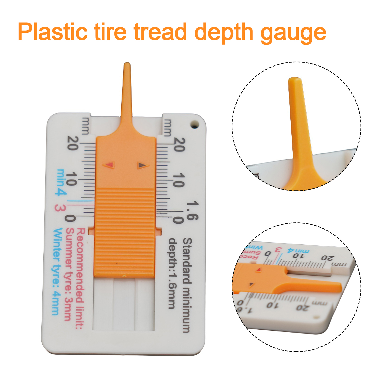 0-20 mm bandenprofieldieptemeter accessoires remklauw controleren bandprofiel gereedschap diepte lichtgewicht plastic