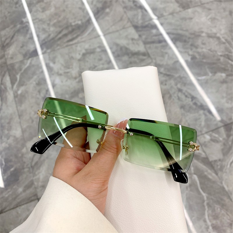 Kleine rechteckige randlose Sonnenbrille Männer Luxusmarke rahmenlose Leoparden Sonnenbrille für Frauen Jahrgang quadratische Brillen farben: rauchig Grau