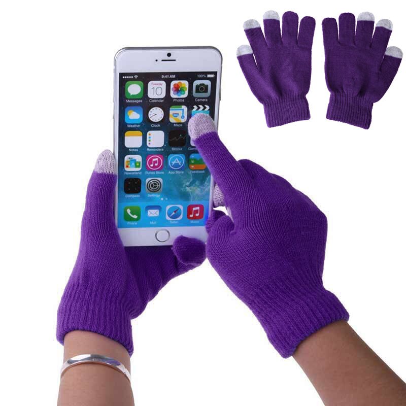 Unisex vinter varm kapacitiv strik handsker håndvarmer til berøringsskærm smart telefon kvindelige handsker fingerløse handsker: Lilla