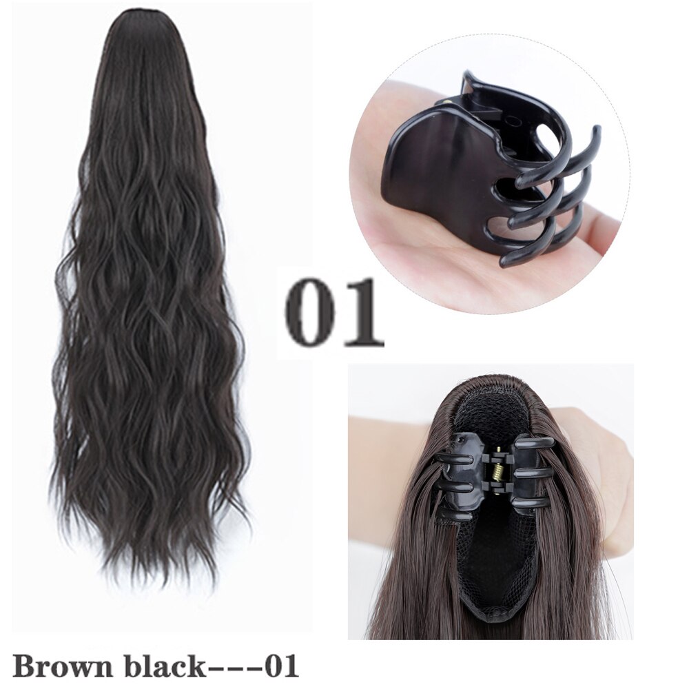 Horquilla sintética de Seda de alta temperatura mate para cola de caballo, coleta ondulada con agua, adorno de cabello natural, tocado: 01