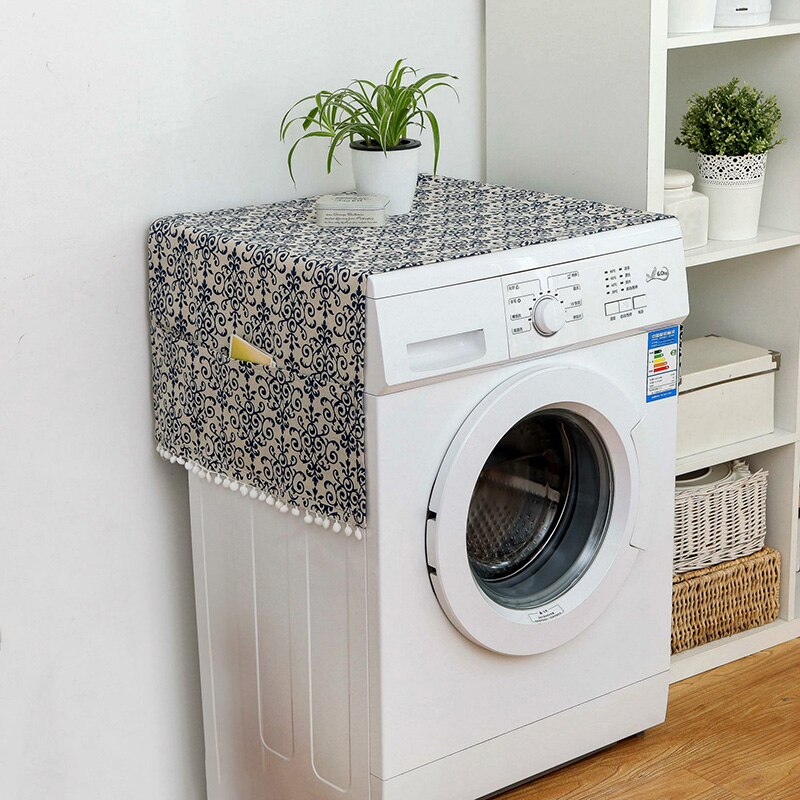 1pc Geometric Refrigerator Cloth Single Door Refrigerator Dust Cover Pastoral Double Open Towel Washing Machine Cover Towel: 03-30x90