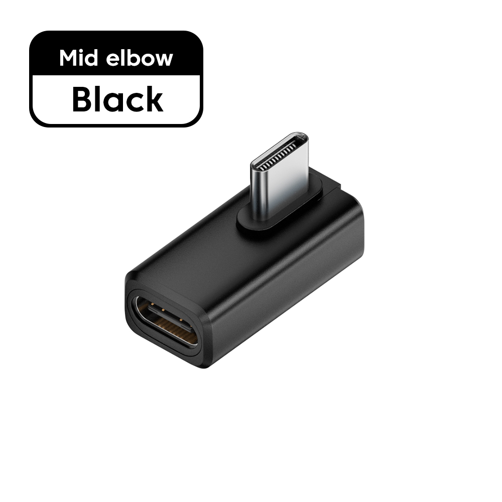 Adaptador OTG de 240W USB 3,0 tipo C a tipo C 8K 80Hz USB C carga rápida 80Gbps transferencia de vídeo de datos para iPhone 16 Macbook 90 ° Codo: Negro mate